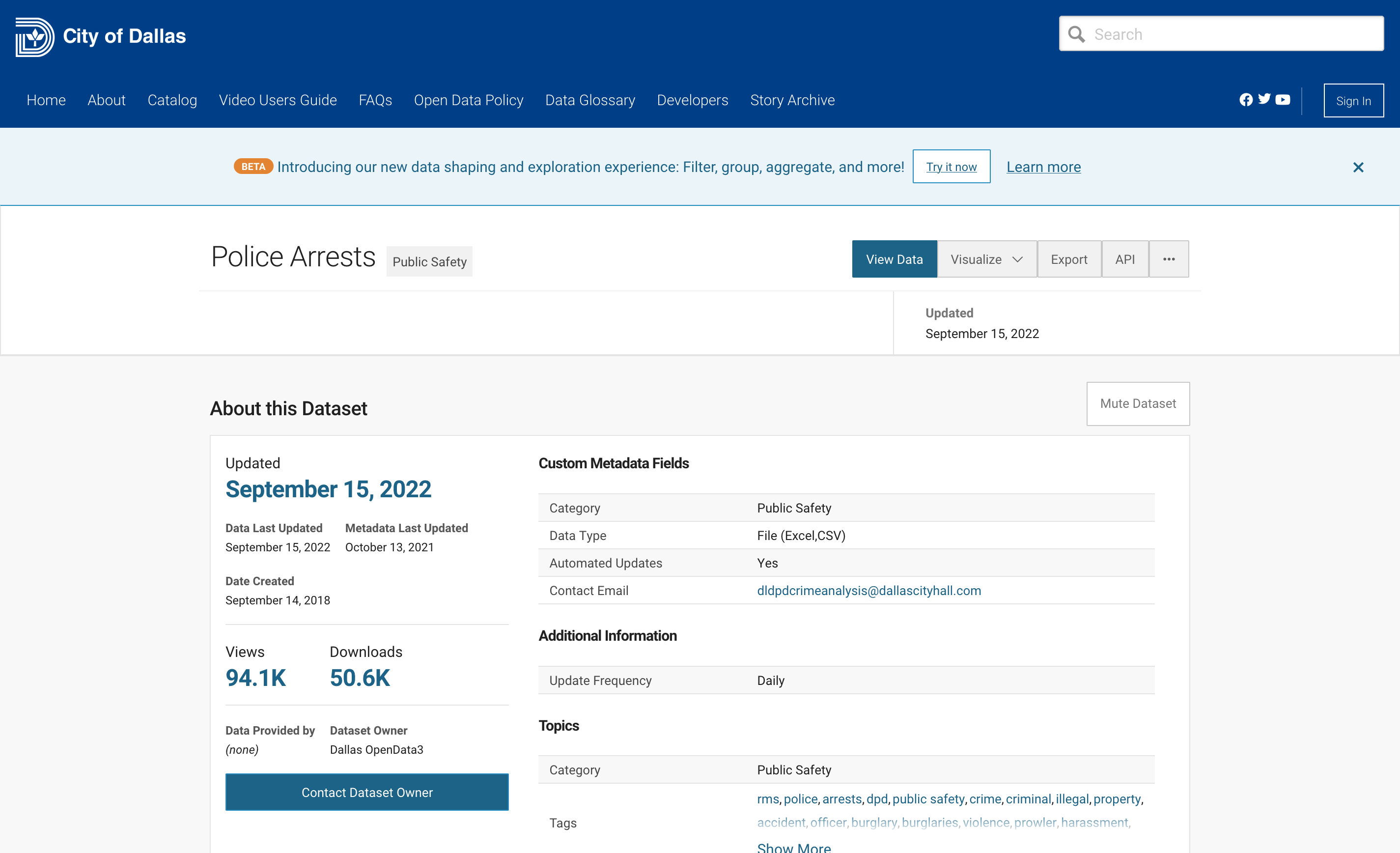 Open data of City of Dallas